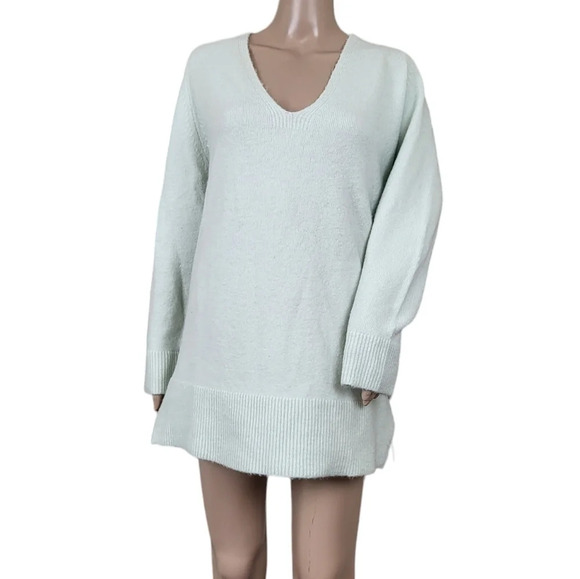 J. Crew Stretch-Wool V-neck Tunic Sweater Medium Mint Green V-Neck BB400 - Picture 1 of 5